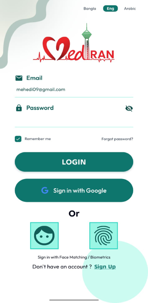 Mediran App Login Screen